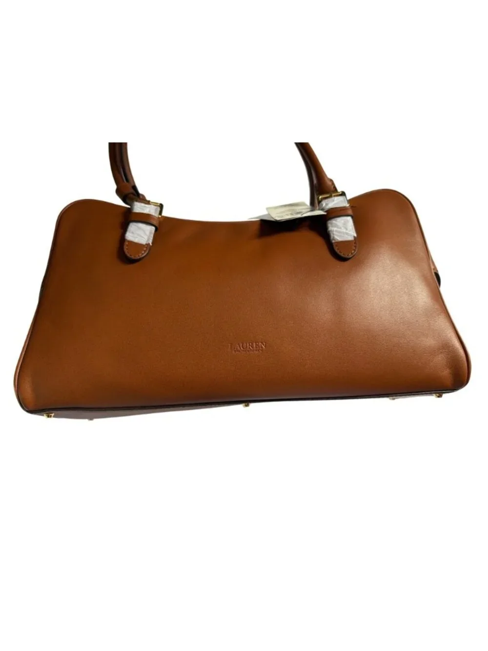 NWT Lauren Ralph Lauren Leather Large Marcy Zip Satchel Tan Size One Size